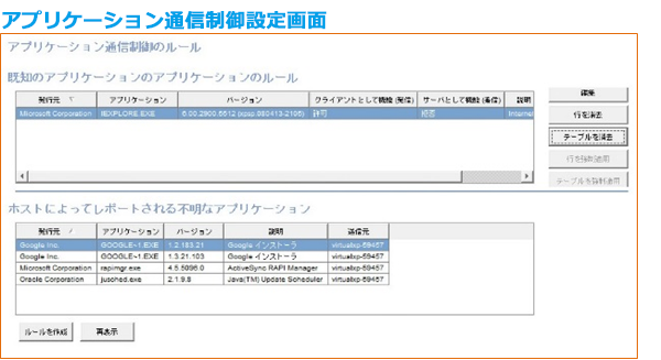 アプリケーション通信制御設定画面